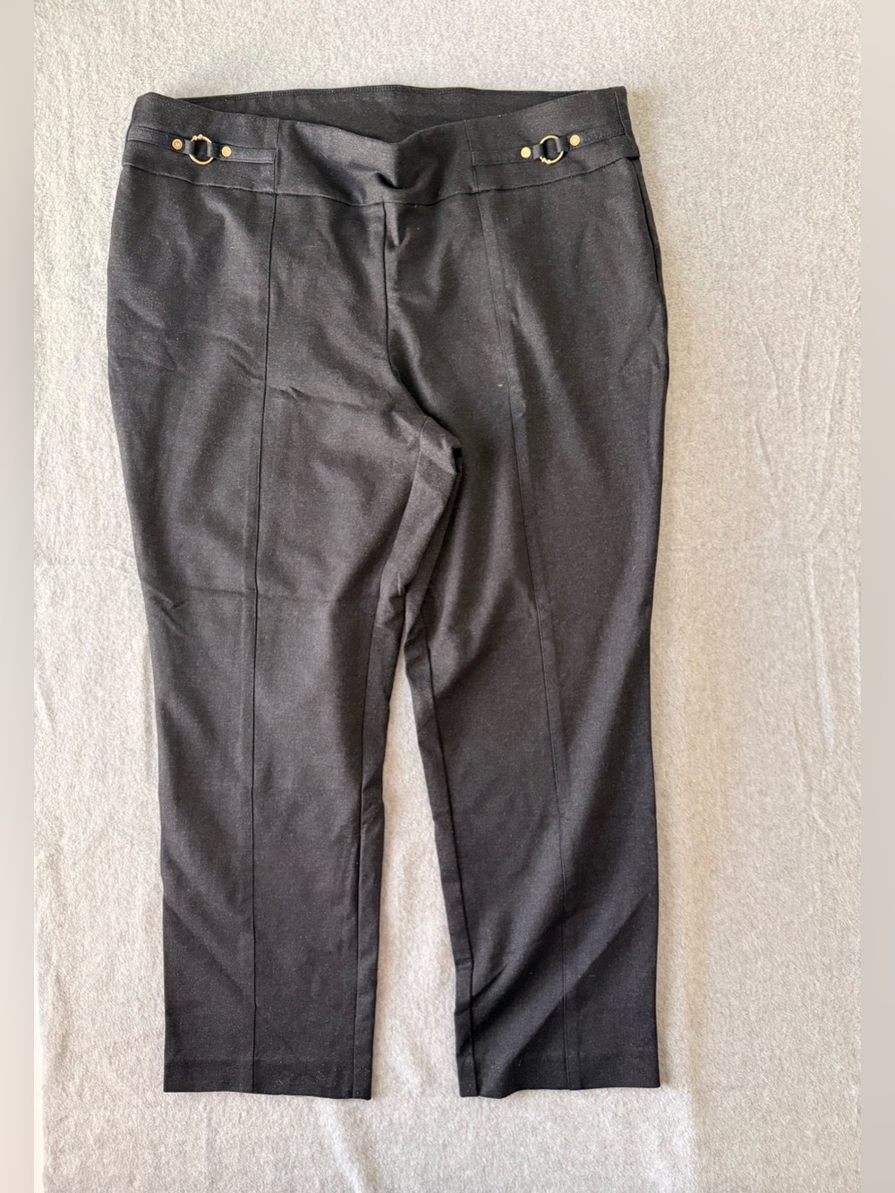 Anne Klein Women’s Black Pull-On Pants Gold Ring Hardware Stretch Trouser